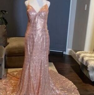 NWT Pink Sequin Formal Gown or Unconventional Bridal Dress With A Train